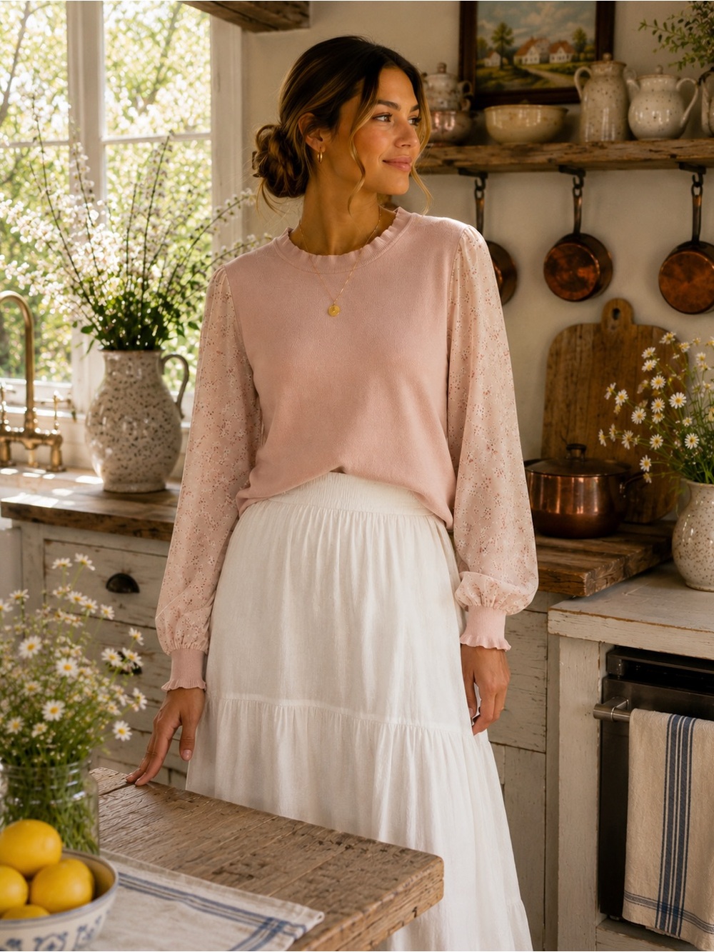Adrianna Papell Long Sleeve Floral Shirt